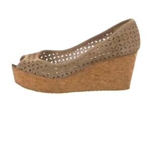 Jimmy Choo Tan Suede Laser Cut Cork Platform Shoes